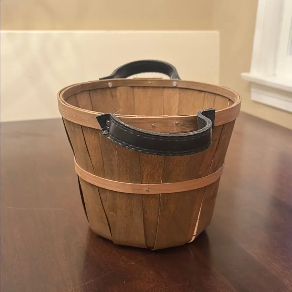 Rustic Wooden Basket with Black Handles